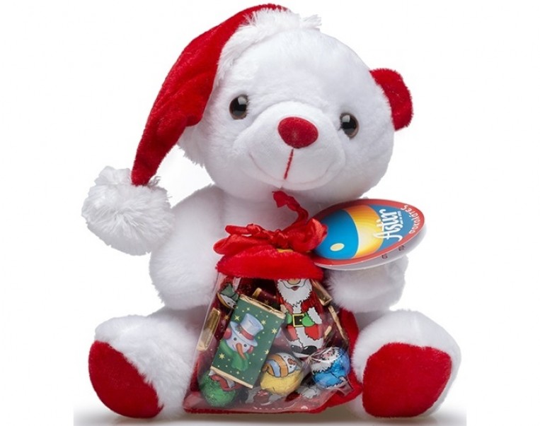 Σοκολατάκια XMAS γάλακτος & πραλίνες με αρκουδάκι λούτρινο σε πουγκί 80 γρ.