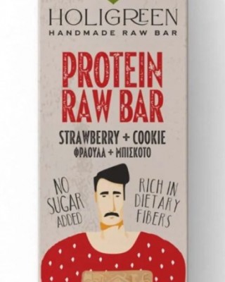 Μπάρα Πρωτεΐνης ακατέργαστη Μπισκότο-Φράουλα Holigreen 60γρ