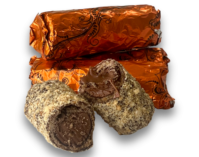 Τυλιχτό πουράκι σοκολάτας και μπισκότου digestive, με γέμιση πραλίνας φουντουκιού, συσκευασία 500γρ.